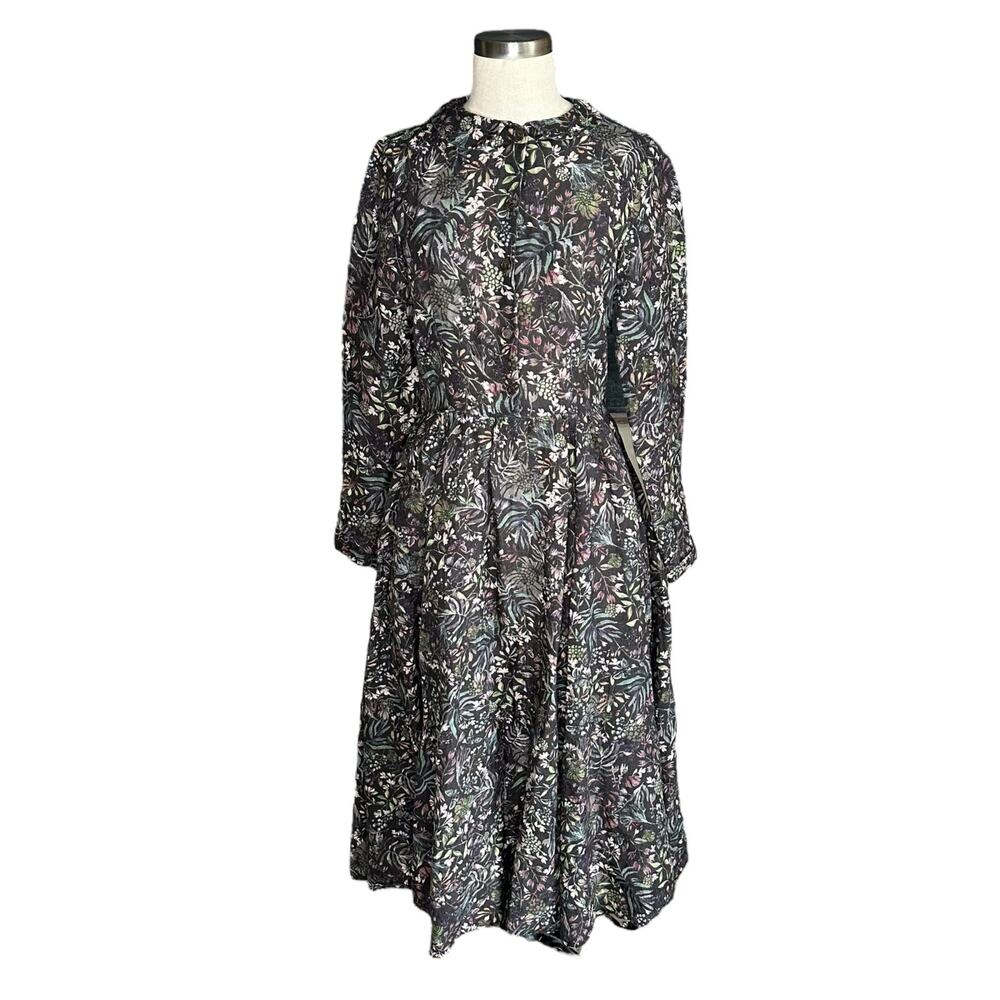 SON DE FLOR Classic Peter Pan Collar Venice Floral Linen Midi Dress Women's XS